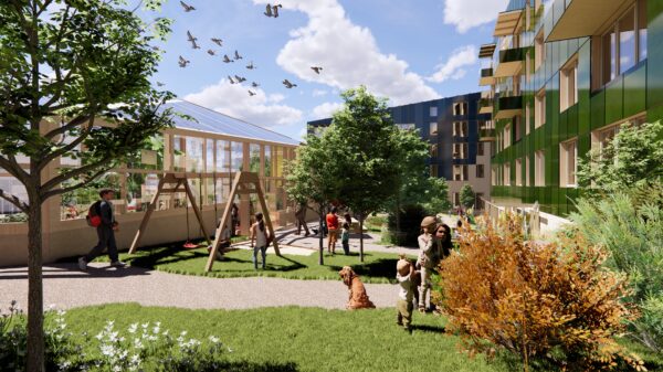 Furuset Village er et Reinventing Cities-prosjekt utviklet av OBOS Nye hjem, LPO arkitekter, SLA landskapsarkitekter, Bollinger+Grohmann, zero emission studio.
