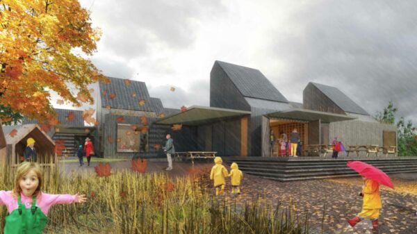 Kistefossdammen barnehage i Heggedal. Illustrasjon: Christensen og CO arkitekter a/s