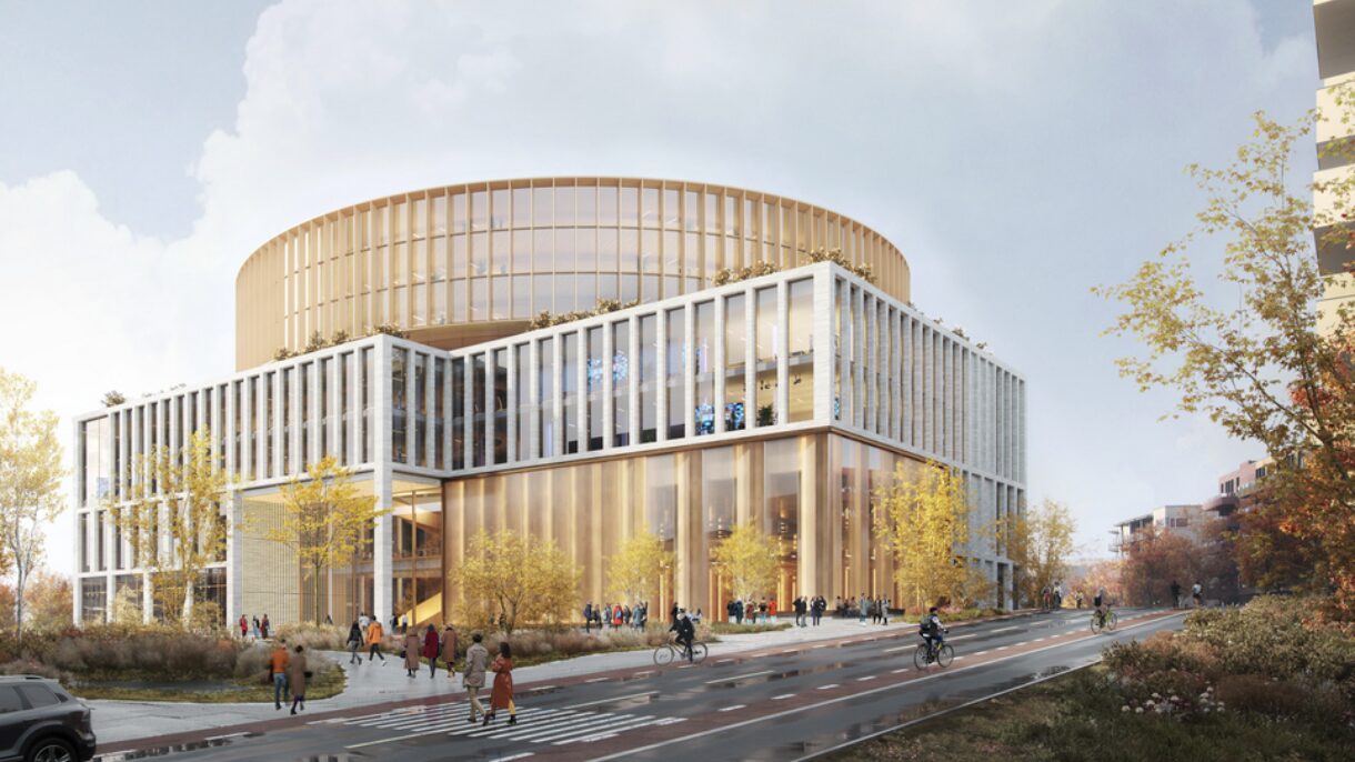 Konseptet "Sirkulær" sett fra Ensjøveien. Ill.: Nordic Office of Architecture med Arup Architecture og Rodeo Arkitekter